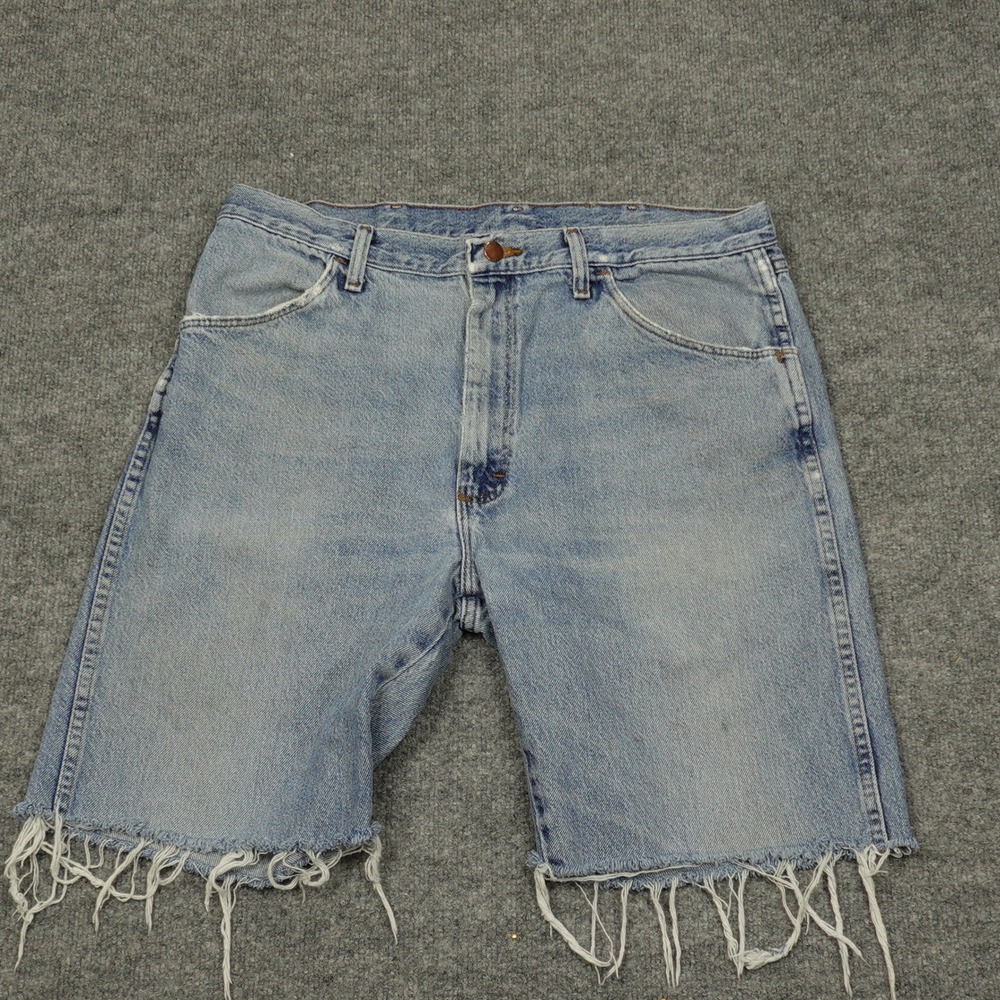 Vintage Rustler Shorts Men 36 Blue Denim Cut Off Raw Frayed Hem Light Wash Jorts